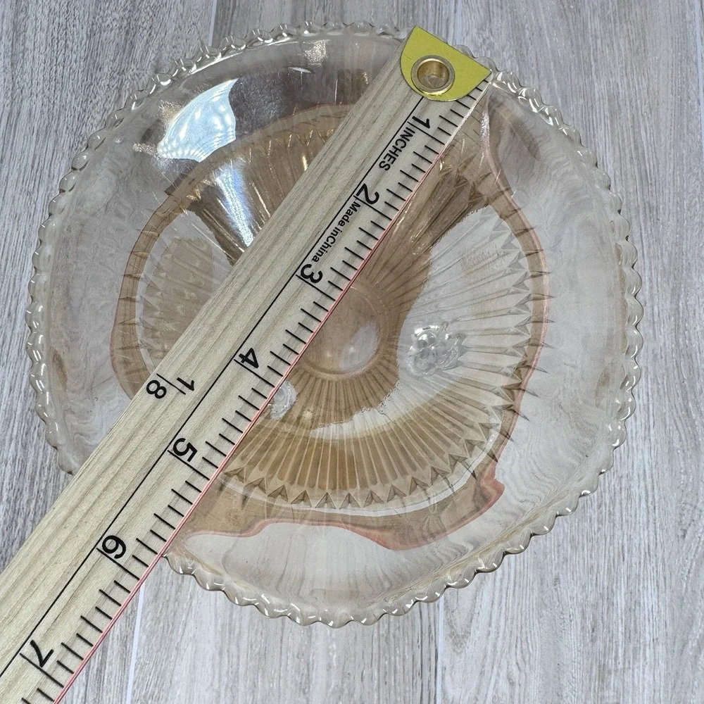 Vintage Amber Diamond Pattern Glass Footed Bowl Scalloped Rim Console‎ Dish